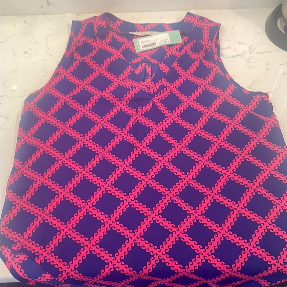 41 Hawthorn Pink and Blue Geometric Blouse Tank Top